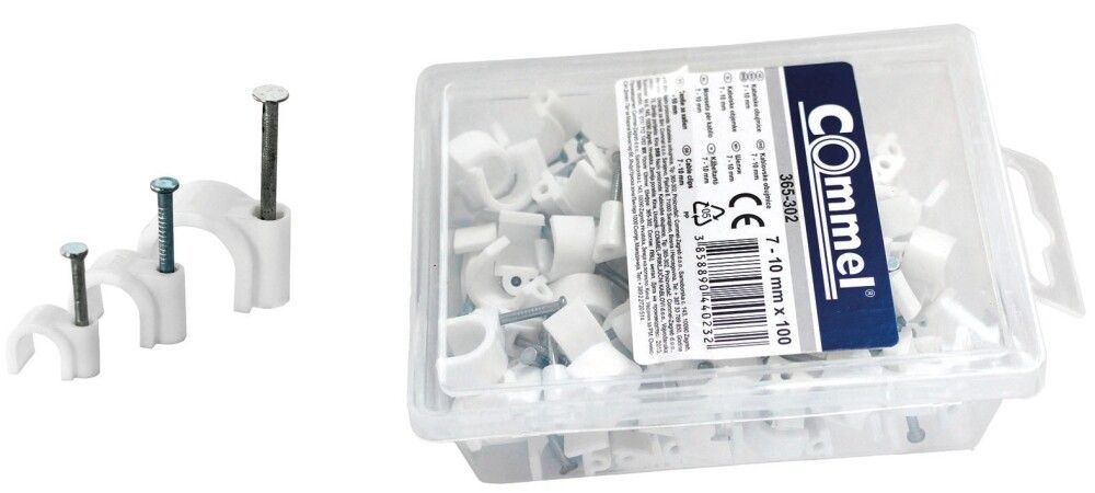 Snúruklemma 7-10mm 100 stk Commel hvít