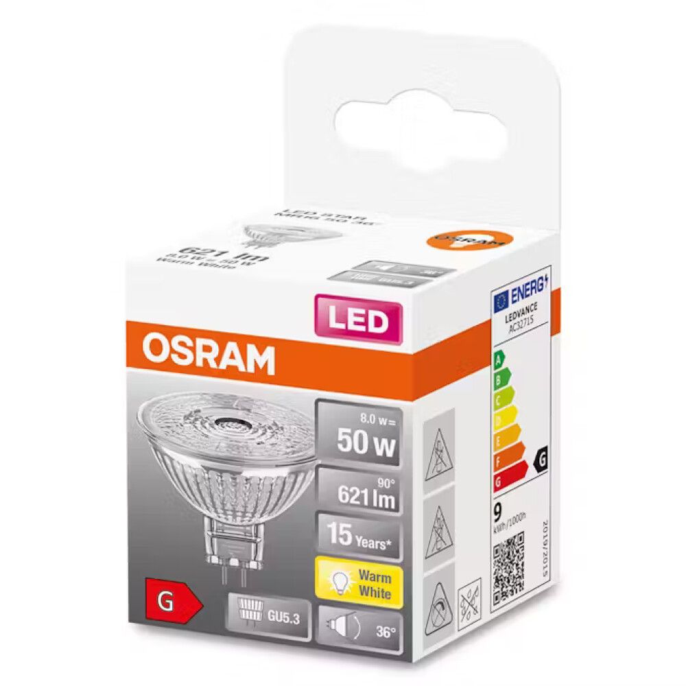 Kastarapera LED GU5.3 2700K Osram 7,2W Ø51 mm