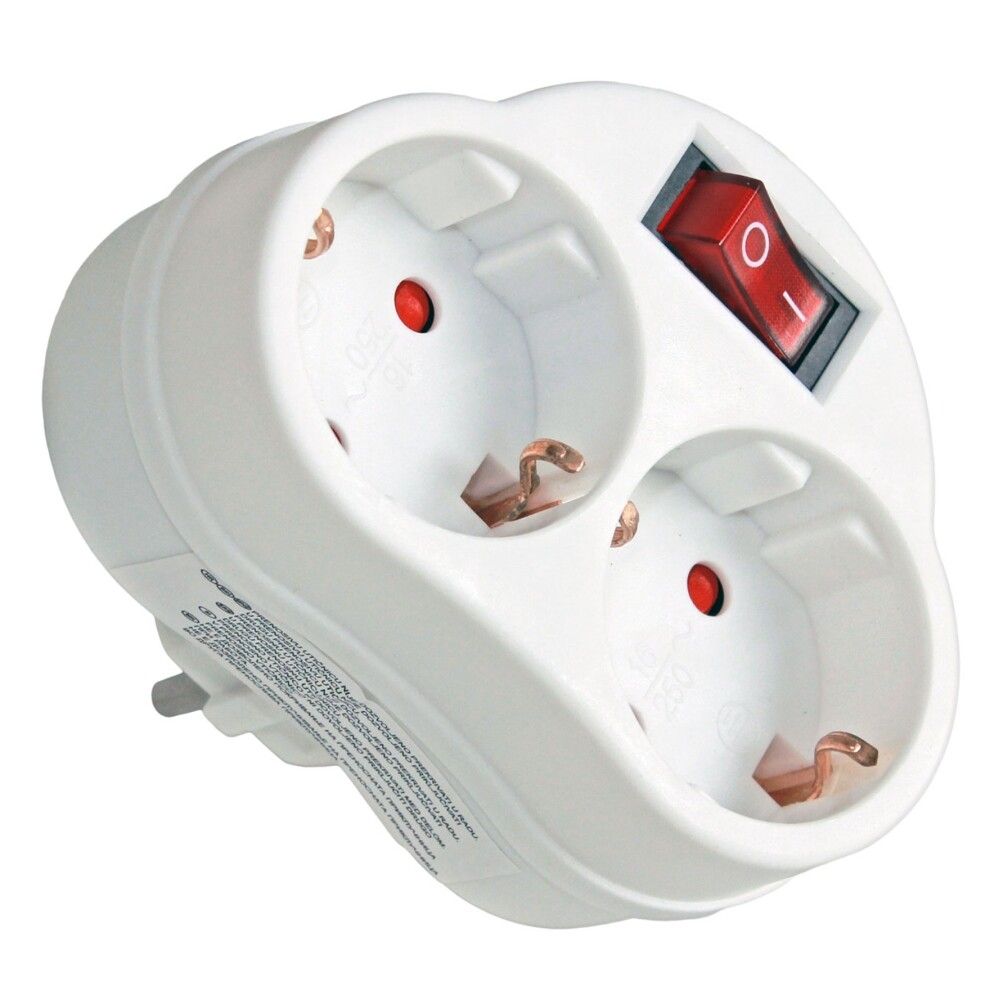 Fjöltengill með rofa 2 tengi Commel hvítur 