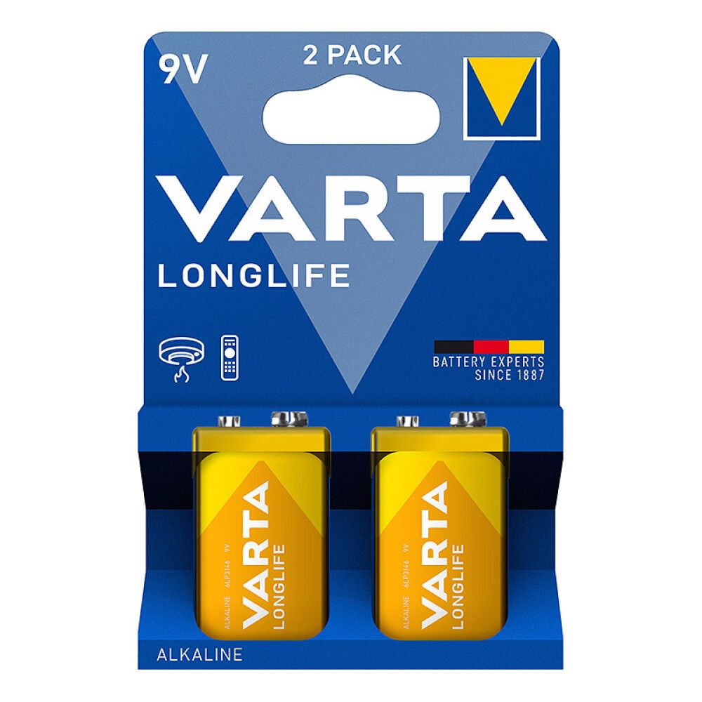 Rafhlöður 9V Varta Longlife Alkaline 2stk