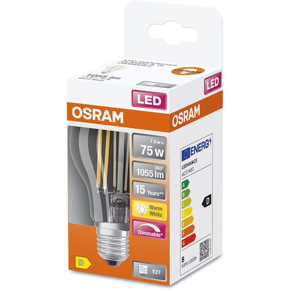 Skrautpera LED E27 2700K Osram 8,5W Ø60 mm