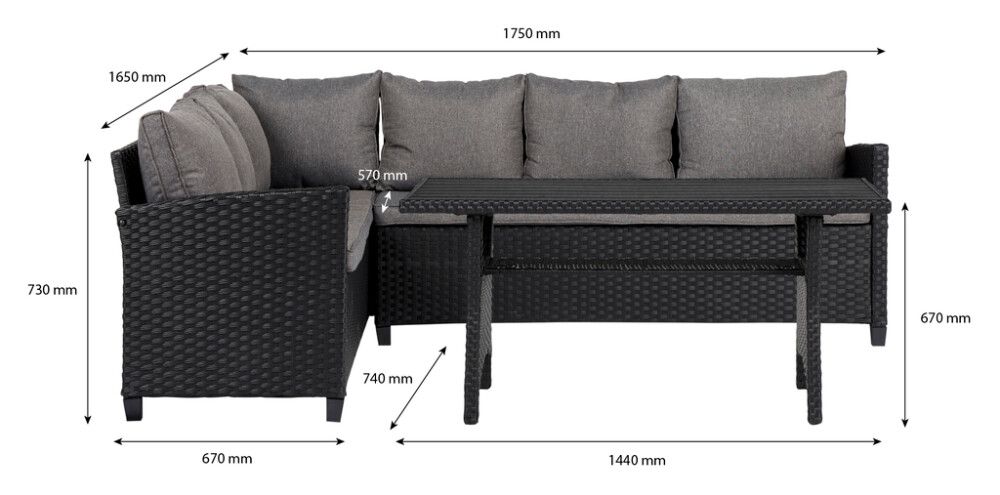 Garðsett fyrir 5 manns Daisy Sunfun grátt