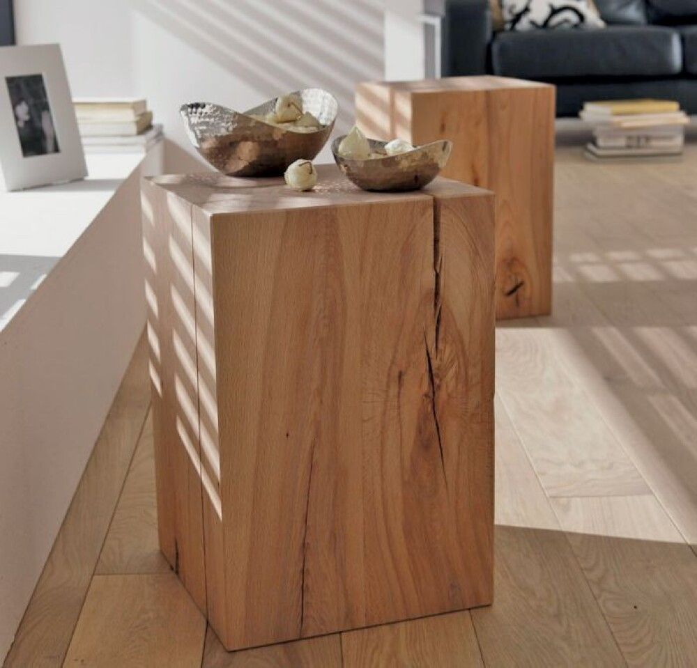 Hliðarborð 30x30x45 cm beyki viðardrumbur