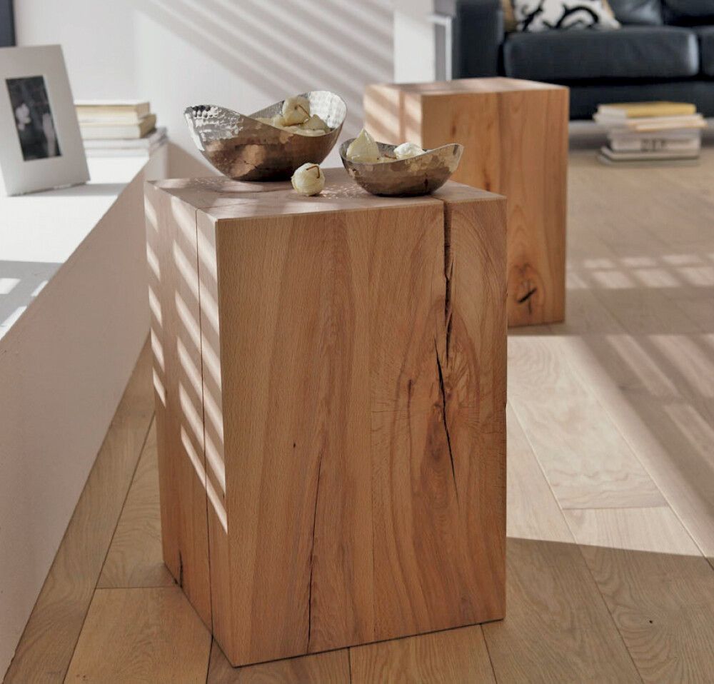 Hliðarborð 30x30x45 cm beyki viðardrumbur