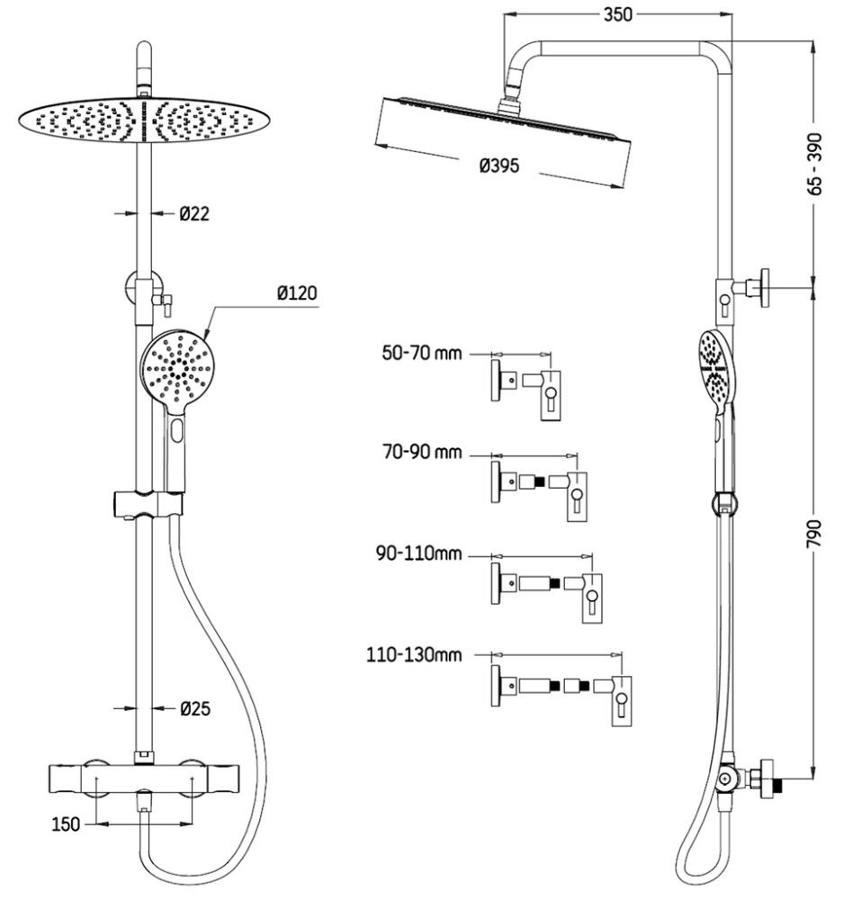 Sturtusett Dueodde Ø39,5 cm króm 118 cm Skärgård