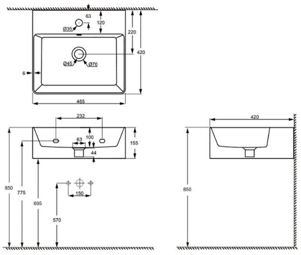 Handlaug 46,5x42 cm Camargue Los Angeles svört