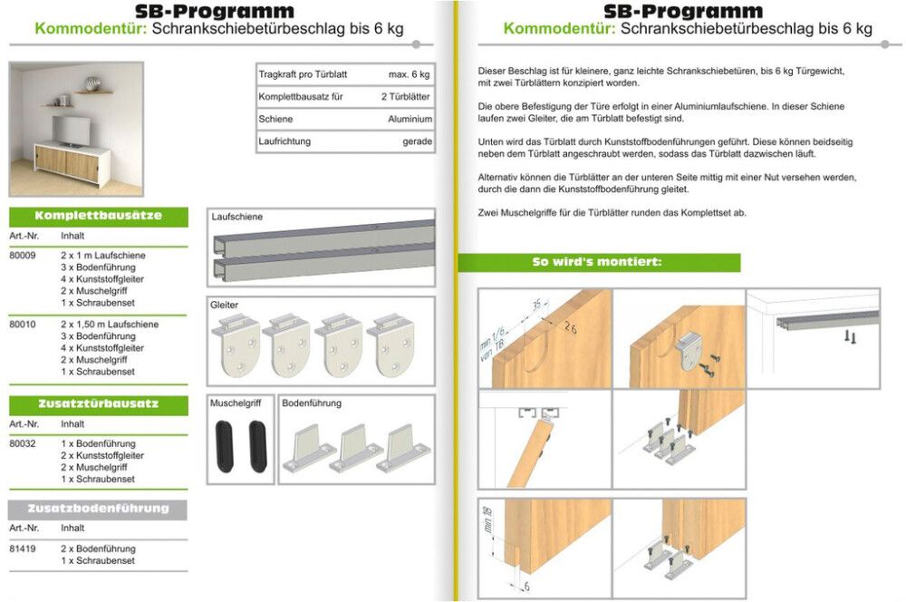 Rennihurðabraut 1500 mm hámark 6kg  græn sería