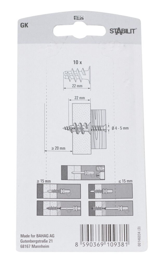 Gipstappar Stabilit 22mm 10stk