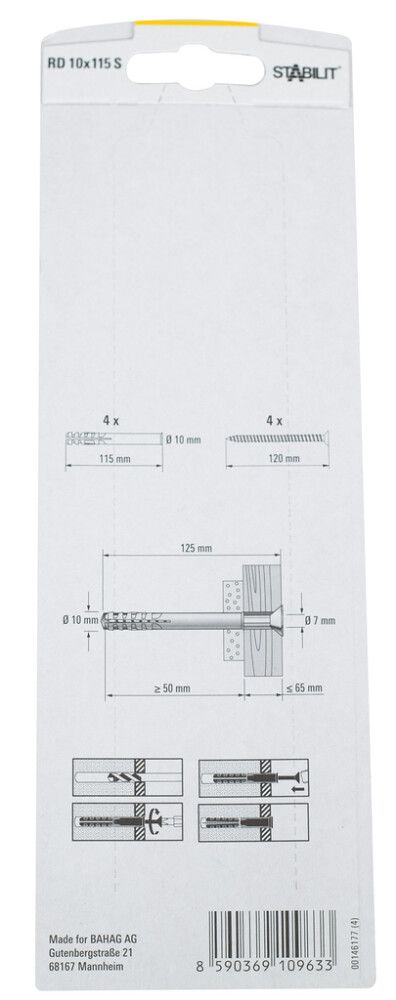 Múrtappar 10x115mm Stabilit 4stk með skrúfum