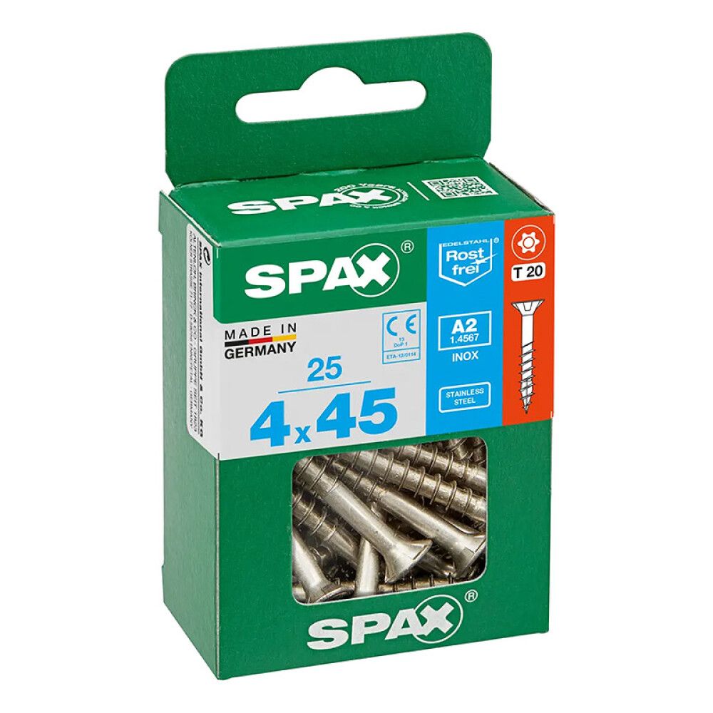 Tréskrúfur TX20 Ø4x45 mm 25 stk Spax A2