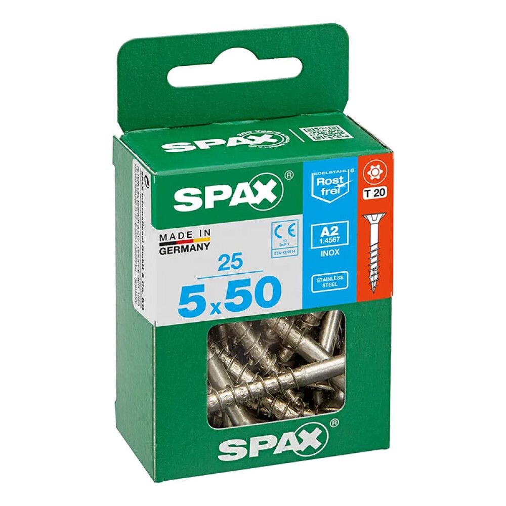 Tréskrúfur TX20 Ø5x50 mm 25 stk Spax A2