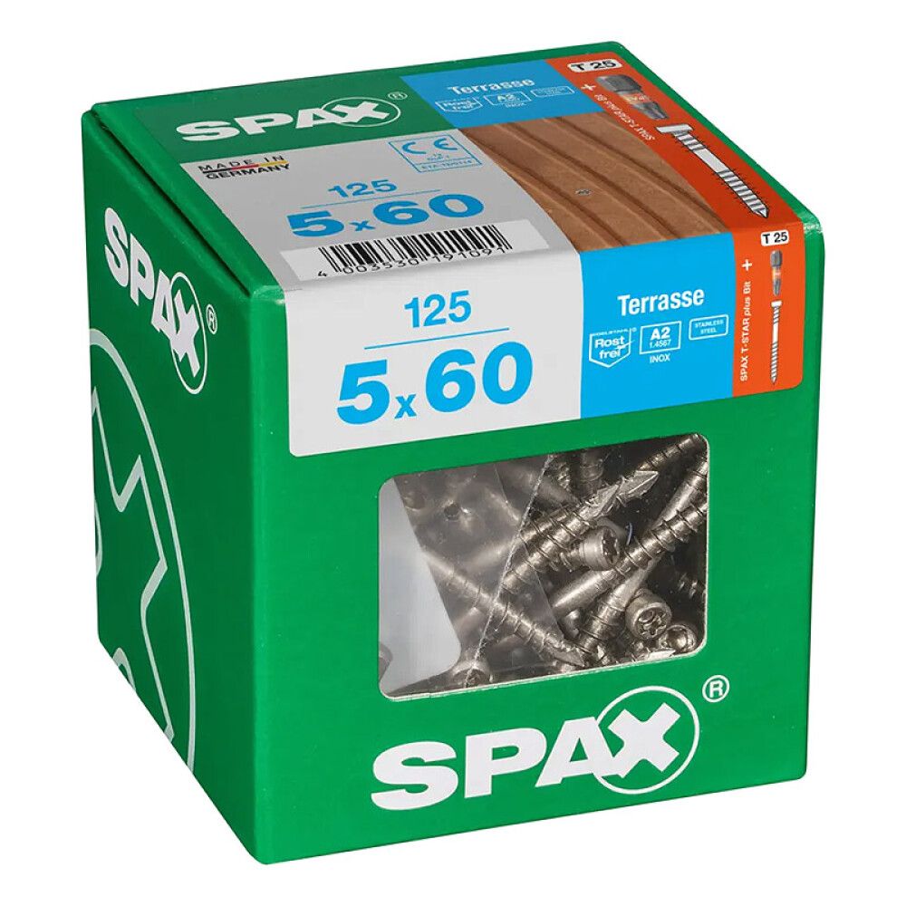 Pallaskrúfur TX25 Ø5x60 mm 125 stk Spax A2