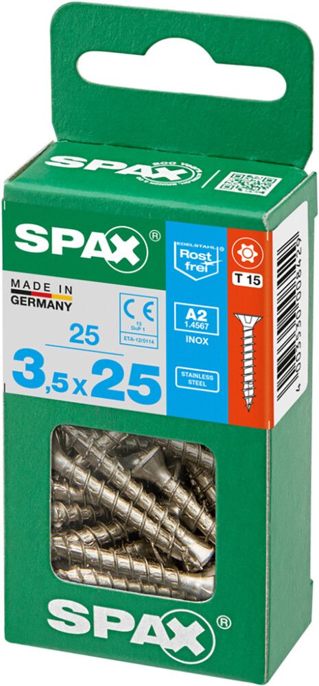 Tréskrúfur TX15 Ø3,5x25 mm 25 stk Spax A2