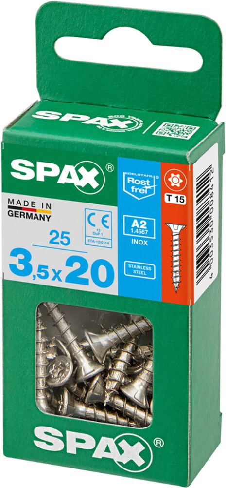 Tréskrúfur TX15 Ø3,5x20 mm 25 stk Spax A2