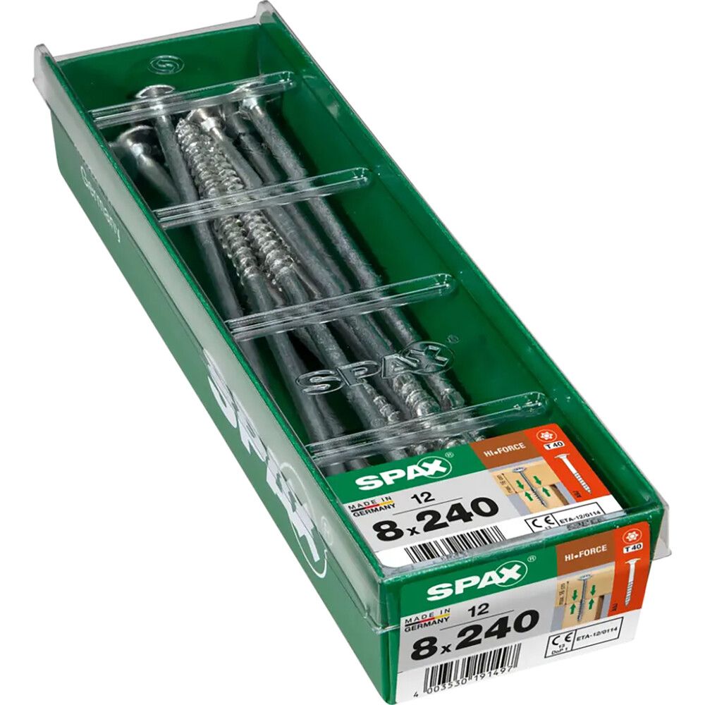 Tréskrúfur breiður haus TX40 Ø8x240 mm 12 stk Spax wirox