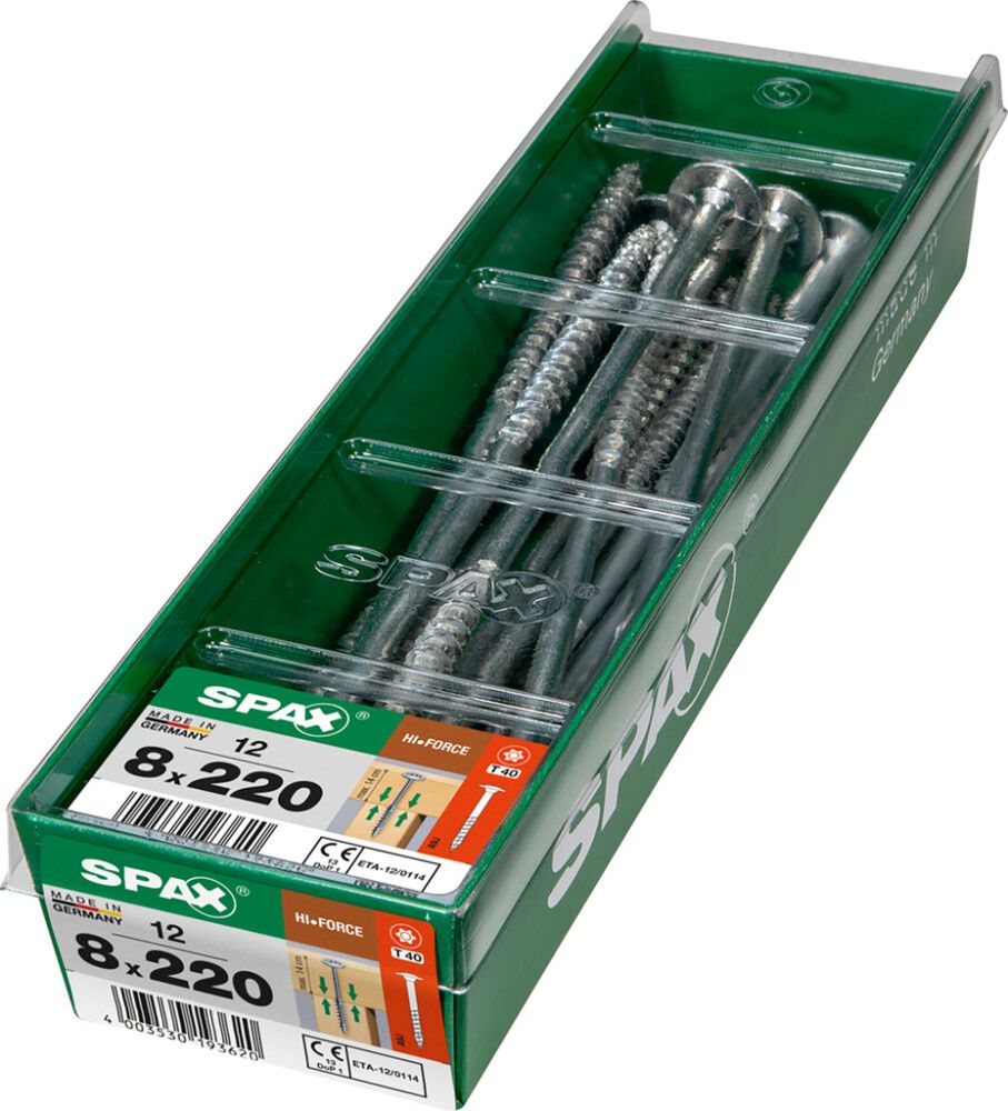 Tréskrúfa breiður haus TX40 Ø8x220 mm 12 stk Spax wirox