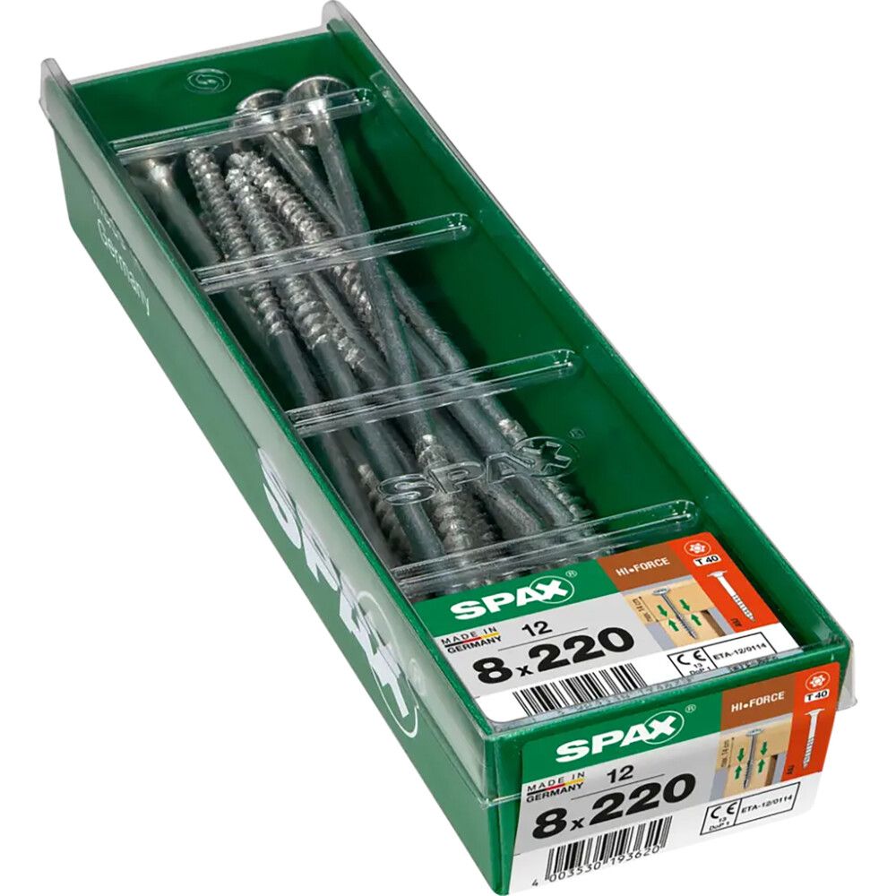Tréskrúfa breiður haus TX40 Ø8x220 mm 12 stk Spax wirox