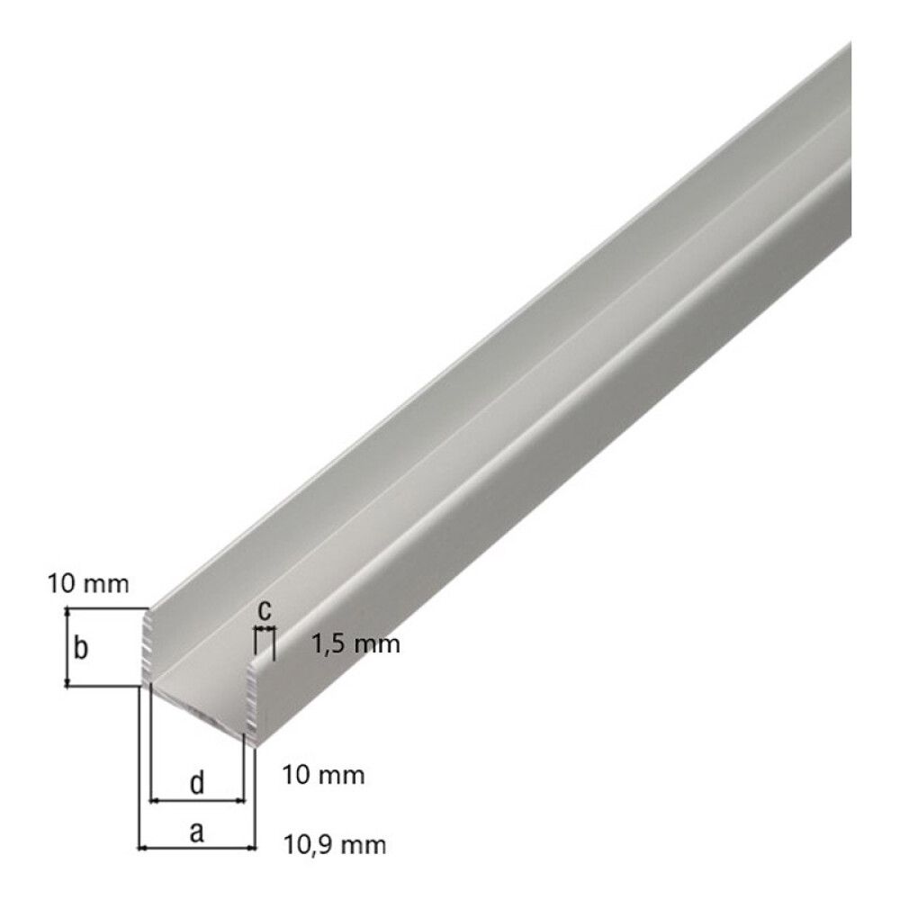 U-ál 10,9x10x1,5 mm 1 m yfirborðsmeðhöndlað