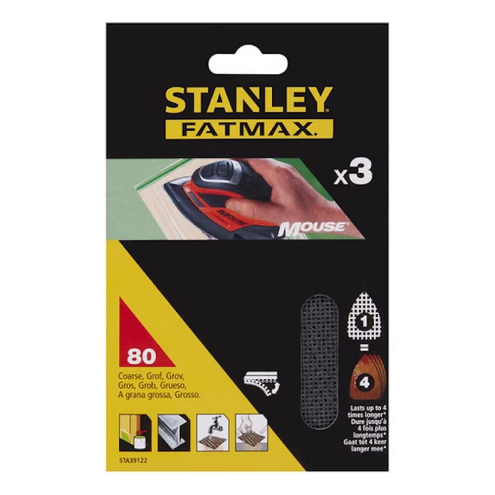 Sandpappír 80 fyrir slípimús 3stk Stanley