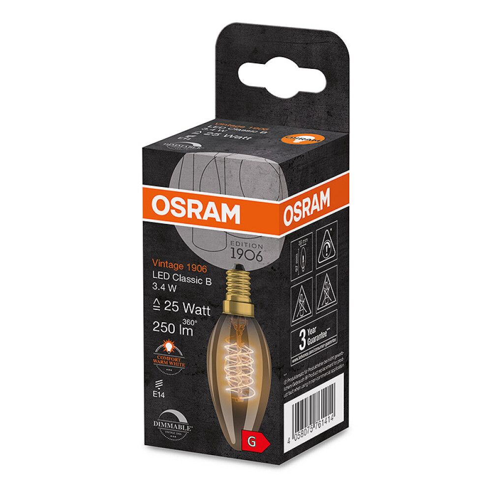 Skrautpera LED E14 2200K Osram 3,4W Ø3,5 mm