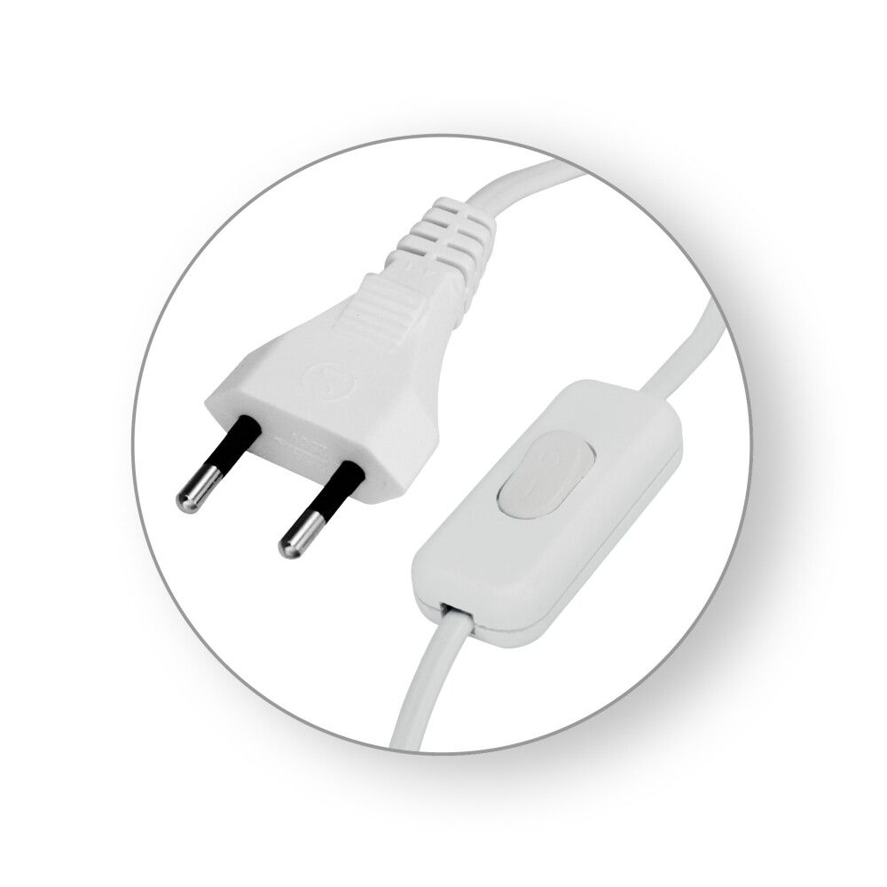 Kló með snúru og takka  3m 2x0,75 Commel hvít