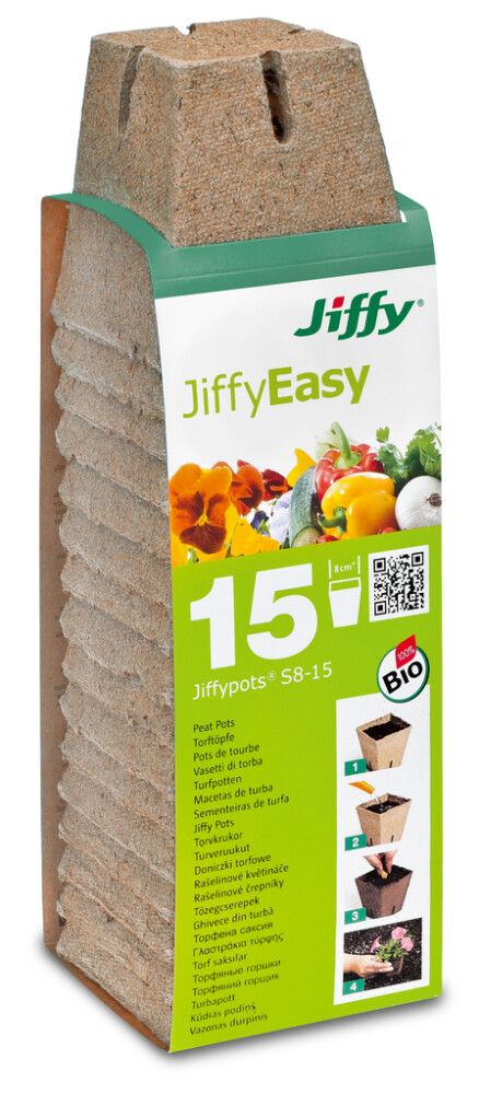 Jarðvegspottar ferkantaðir 8cm 15stk Jiffy