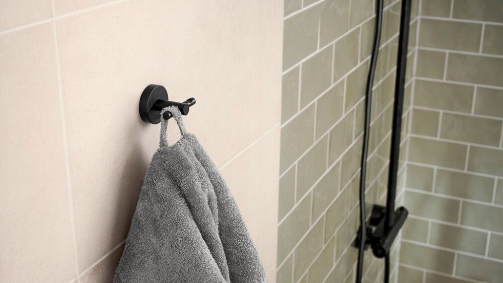 Krókur tvöfaldur Tesa Moon límdur svartur