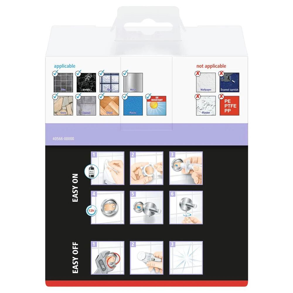 Krókur tvöfaldur Tesa Moon límdur svartur