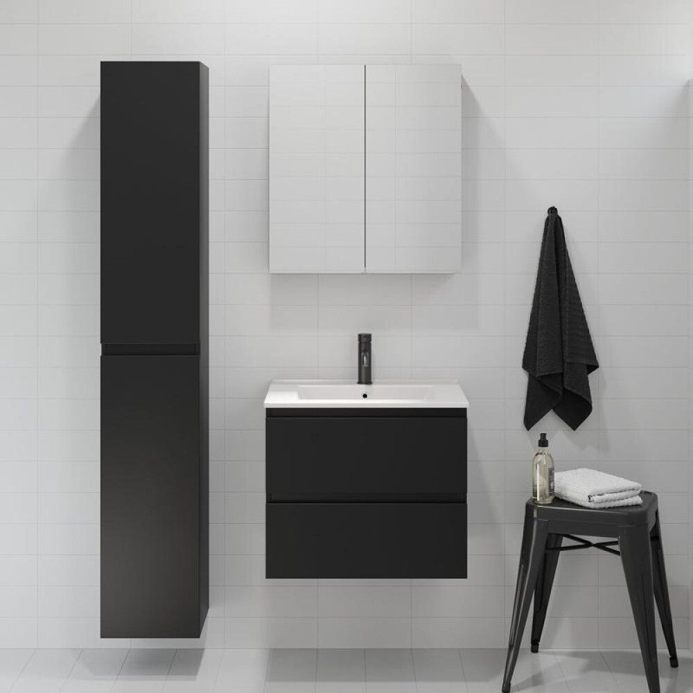 Baðinnrétting með handlaug svört 60 cm Camden Integrated