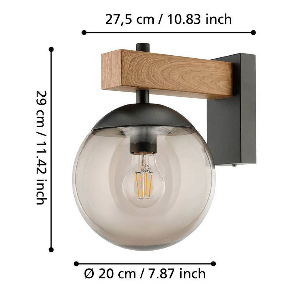 Veggljós E27 Bufalata IP44 svart/tré