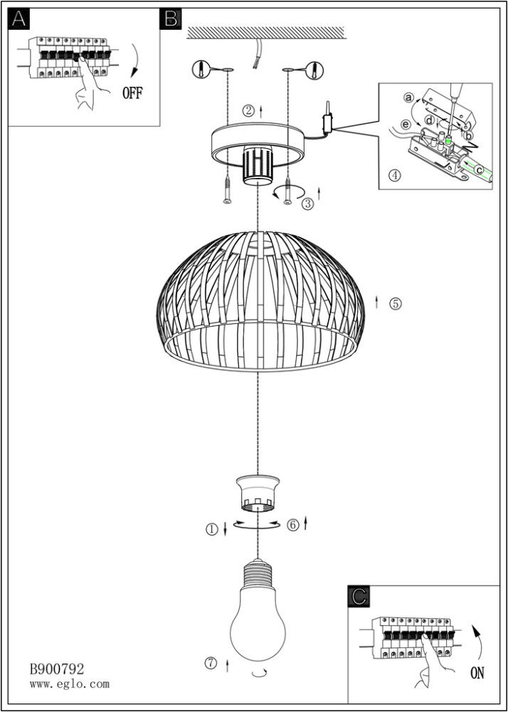 Loftljós E27 Mogano 3 Ø28cm svart