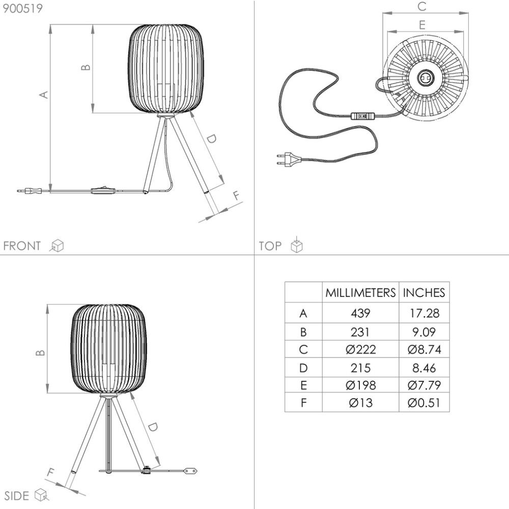 Borðlampi E27 Romazzina 43,5 cm