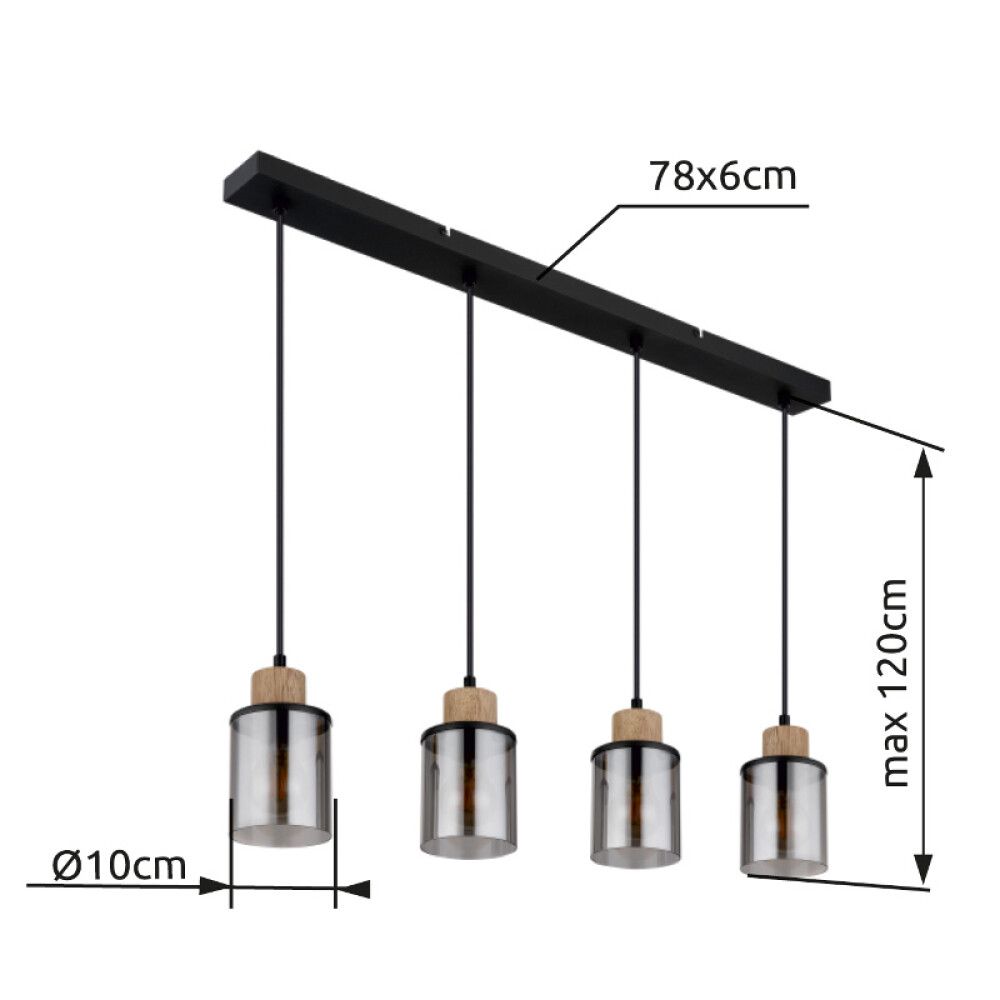 Hangandi ljós 4xE27 78x120 cm Globo Reid svart