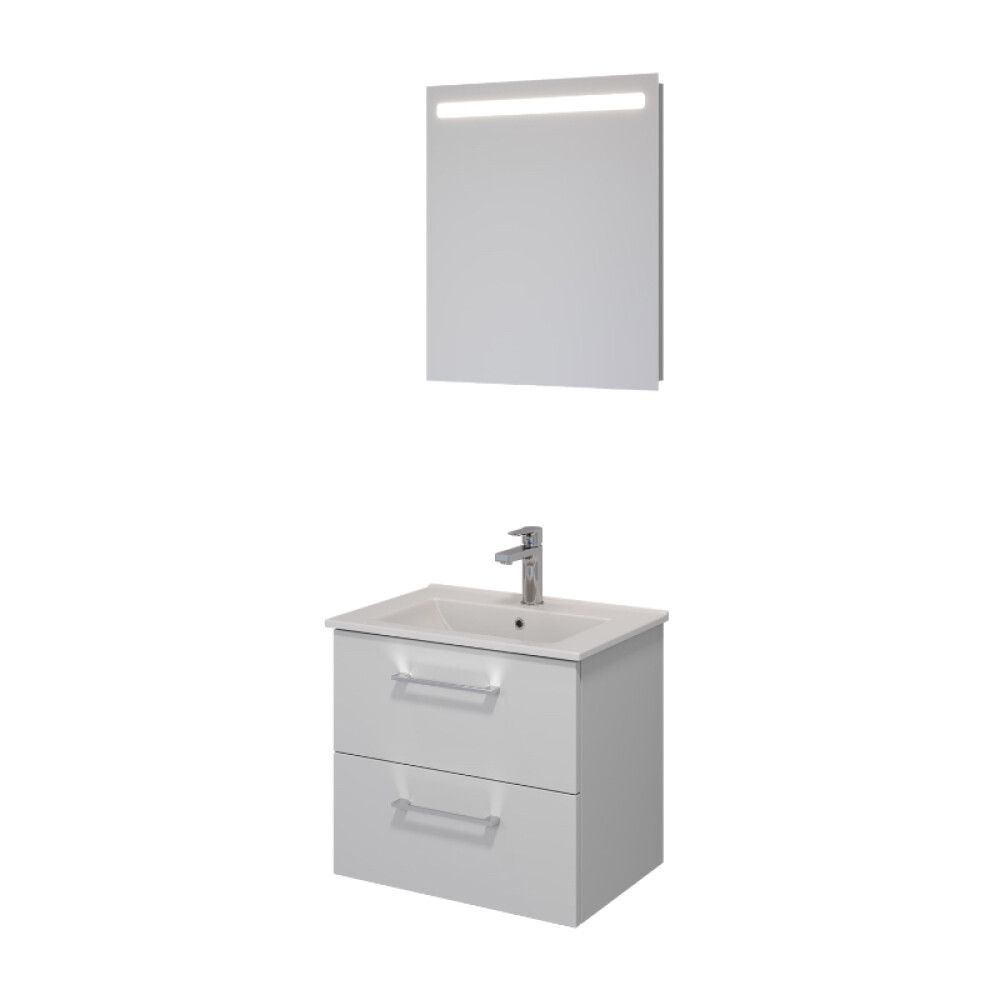 Baðinnrétting með LED spegli 56cm matt hvít