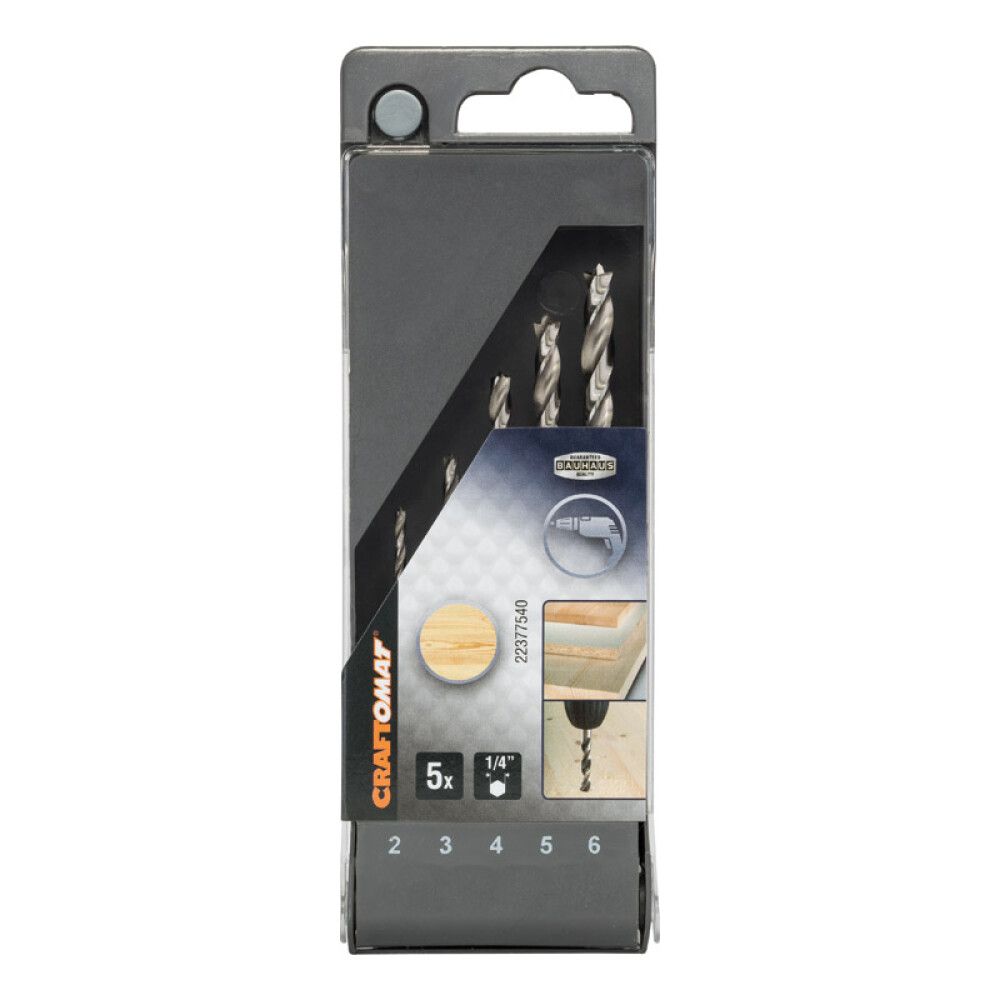 Tréborasett 1/4" Hex Ø2-6 mm Craftomat 5 stk