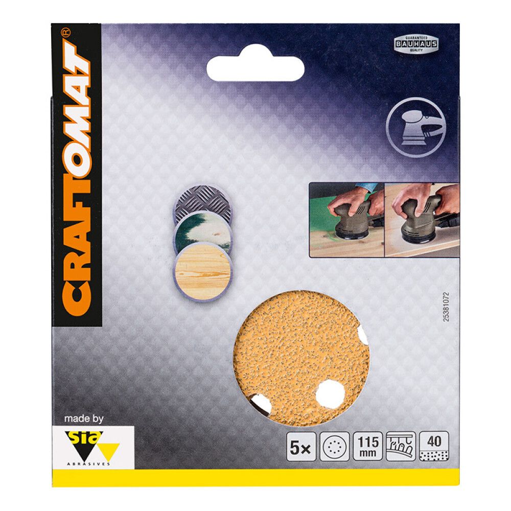 Sandpappír Ø115 mm K40 Craftomat 5 stk ljós