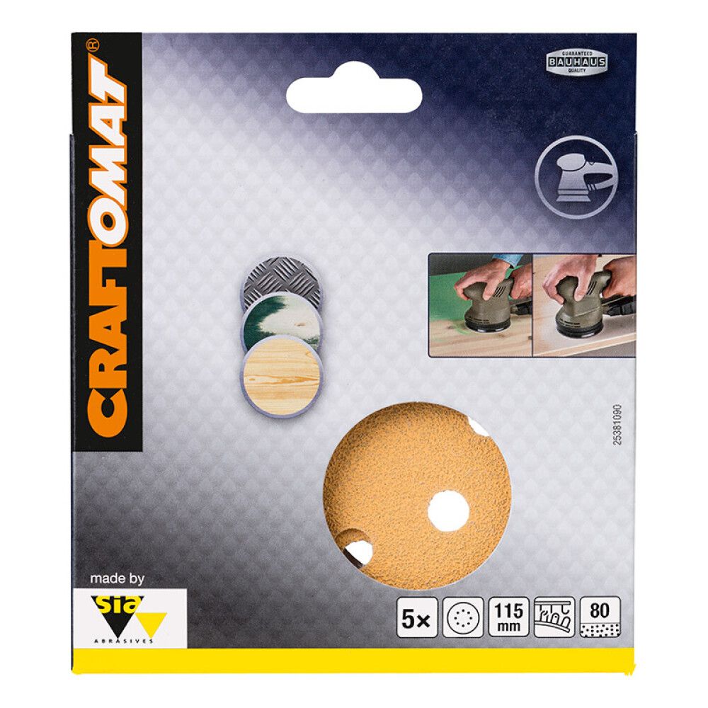 Sandpappír Ø115 mm K80 Craftomat 5 stk ljós