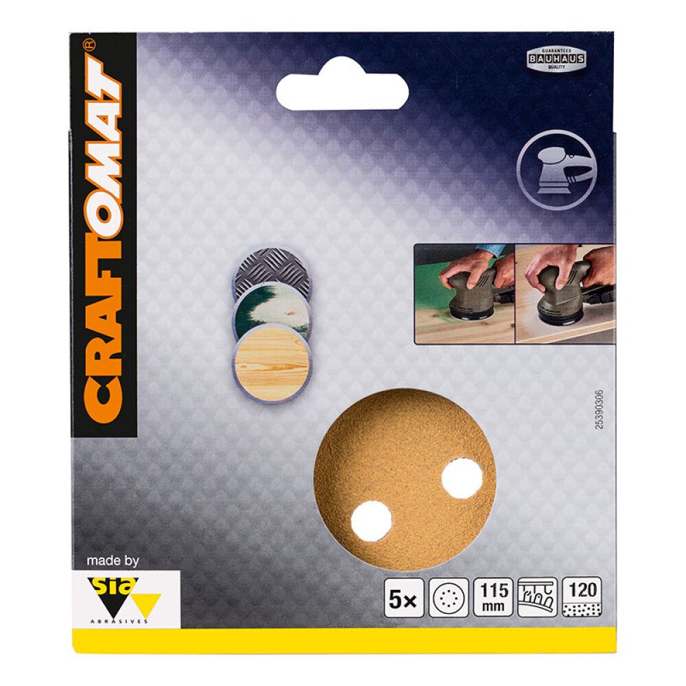 Sandpappír Ø115 mm K120 Craftomat 5 stk ljós