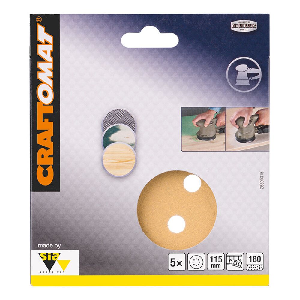 Sandpappír Ø115 mm K180 Craftomat 5 stk ljós