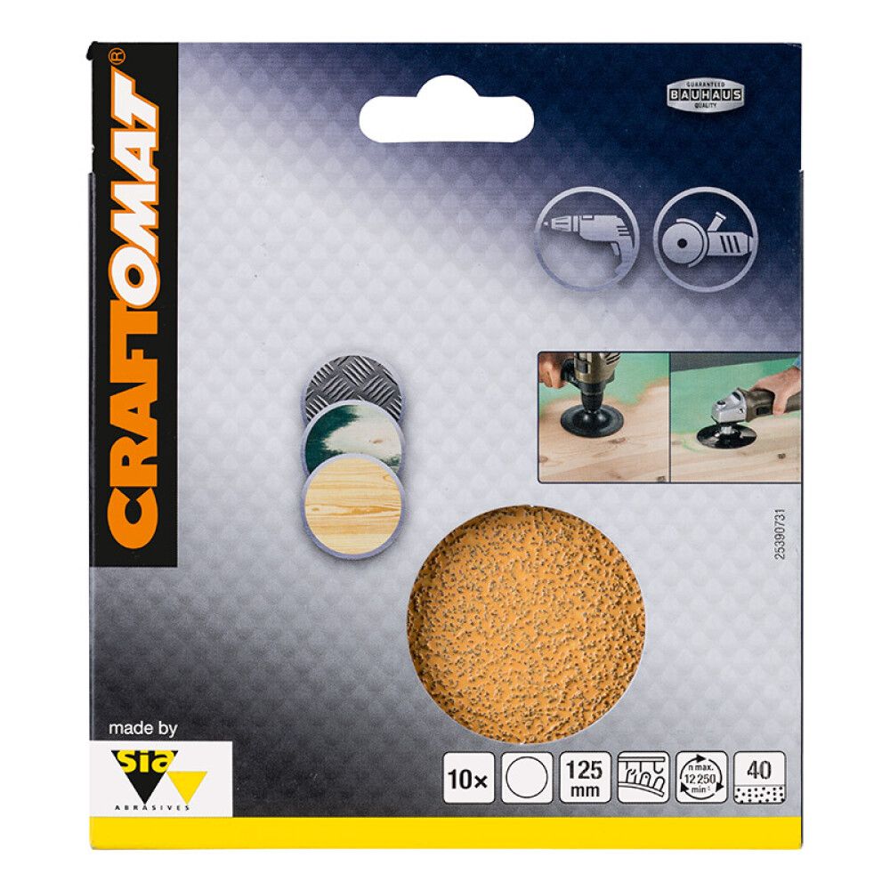 Sandpappír Ø125 mm K40 Craftomat ljós
