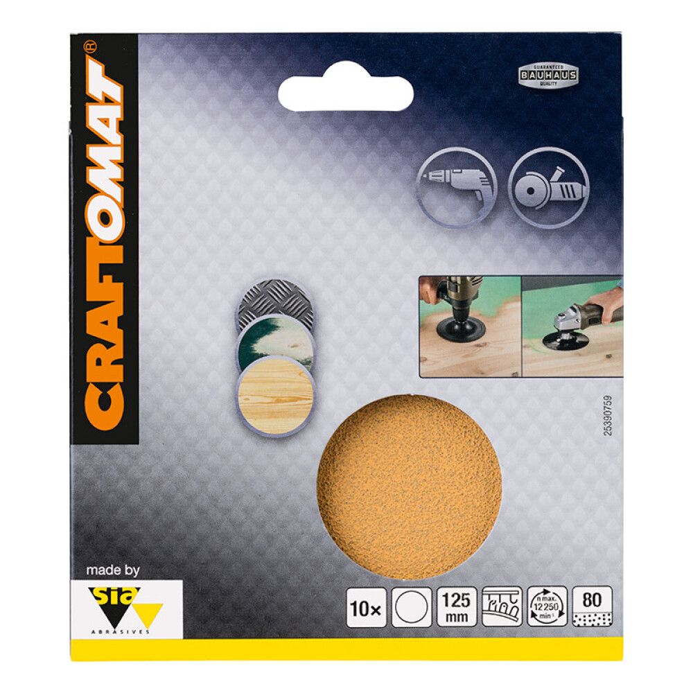Sandpappír Ø125 mm K80 Craftomat ljós