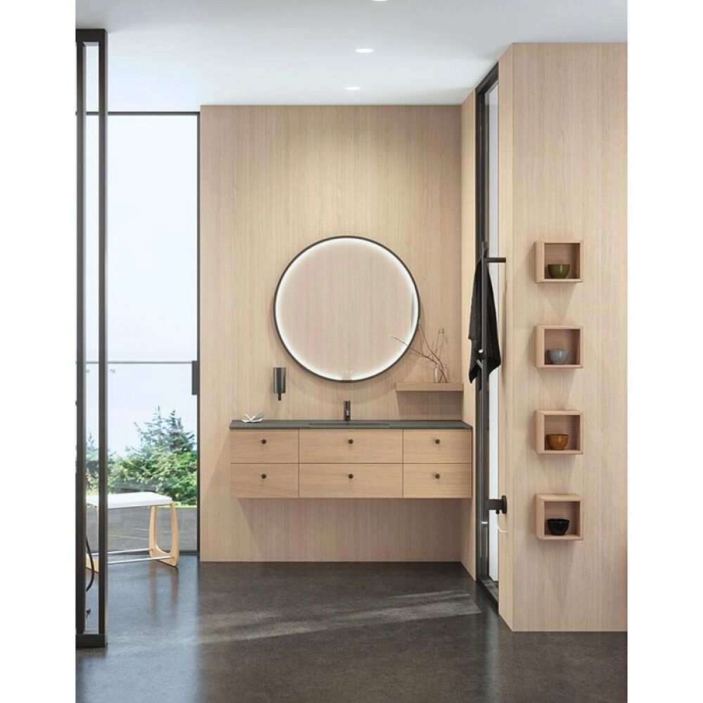 Spegill LED með ramma Ø90 cm Moon svartur