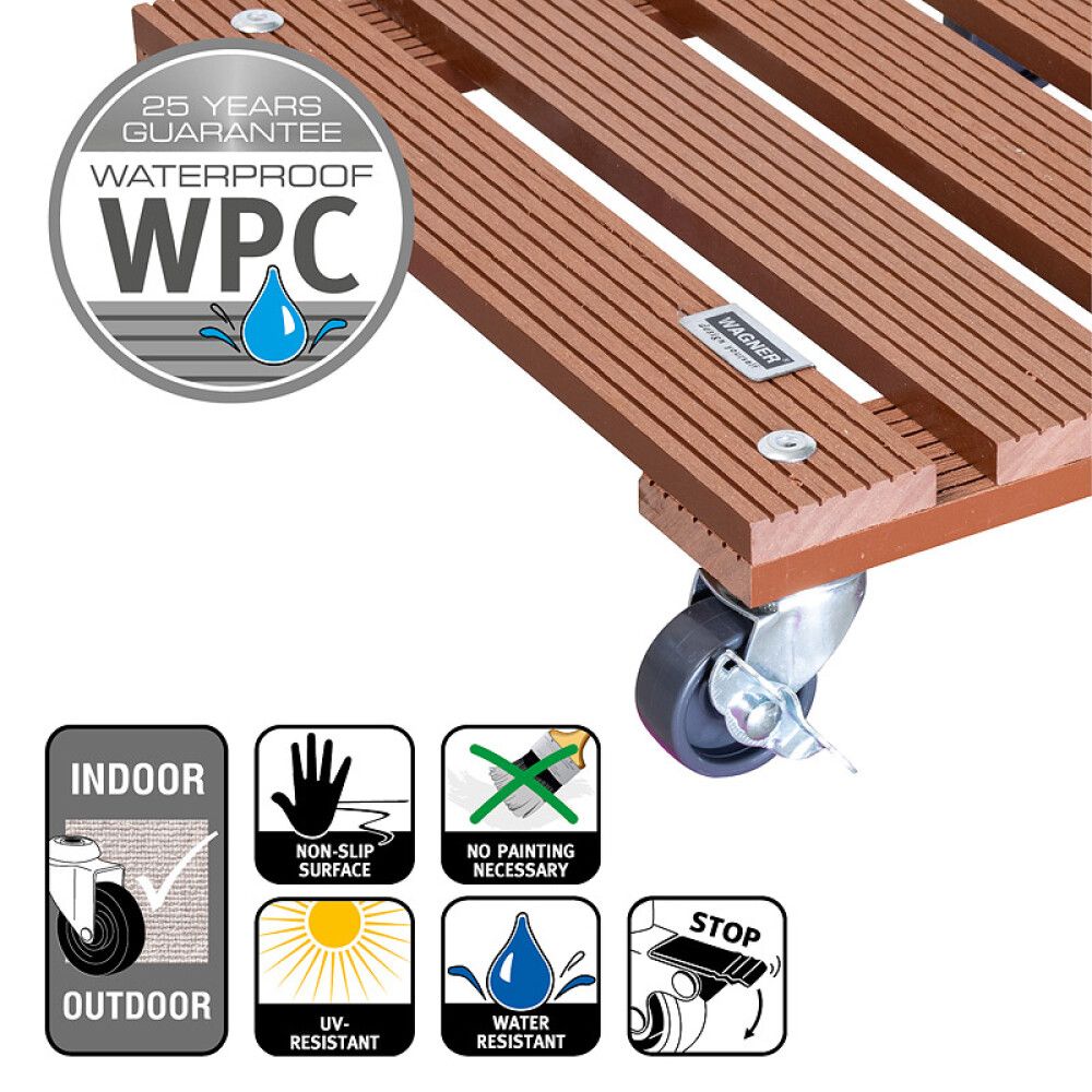 Rúllubretti fyrir blómapott 29cm 80kg brúnt