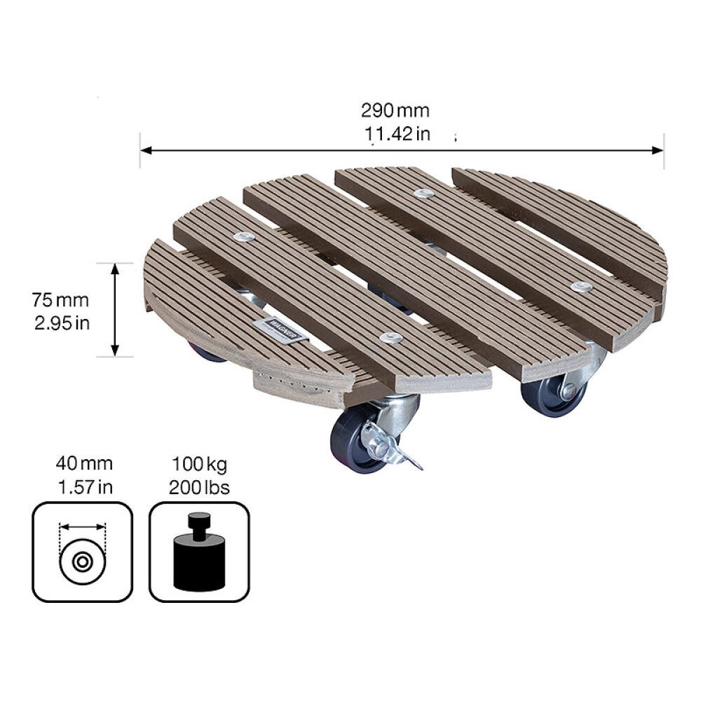 Rúllubretti multi 29cm 100kg harðplast grátt