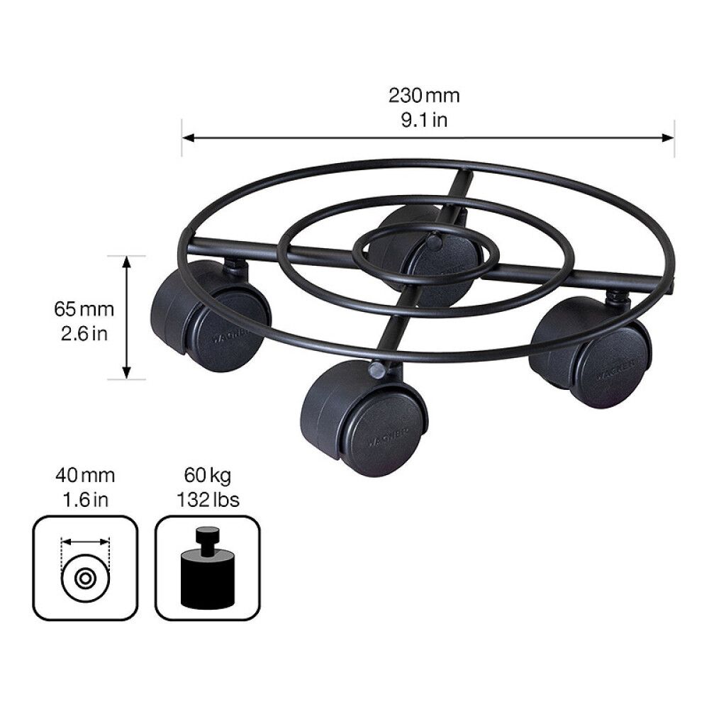 Rúllubretti fyrir blómapott 23cm 60kg
