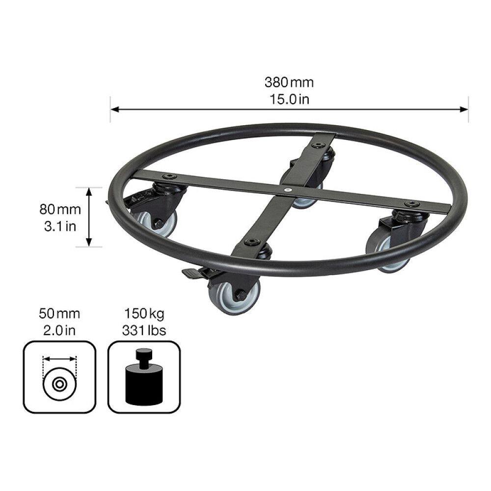 Rúllubretti fyrir blómapott 38cm 150kg svart