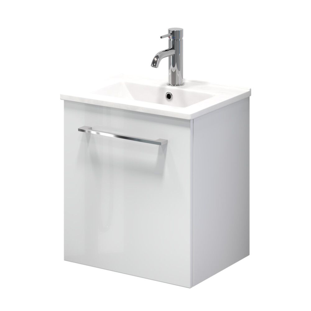 Baðinnrétting með handlaug 40 cm Camden hvít háglans