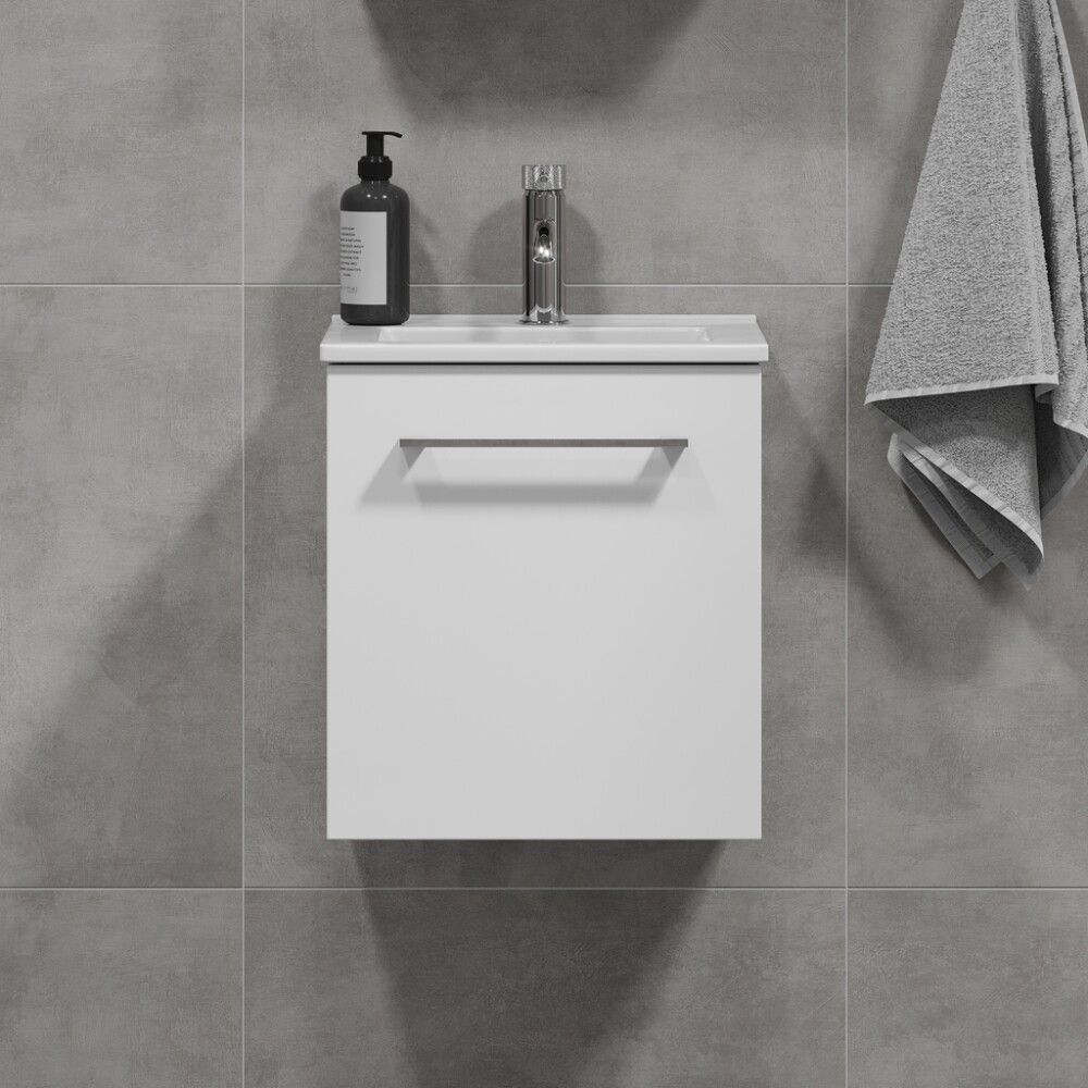 Baðinnrétting með handlaug 40 cm Camden hvít háglans