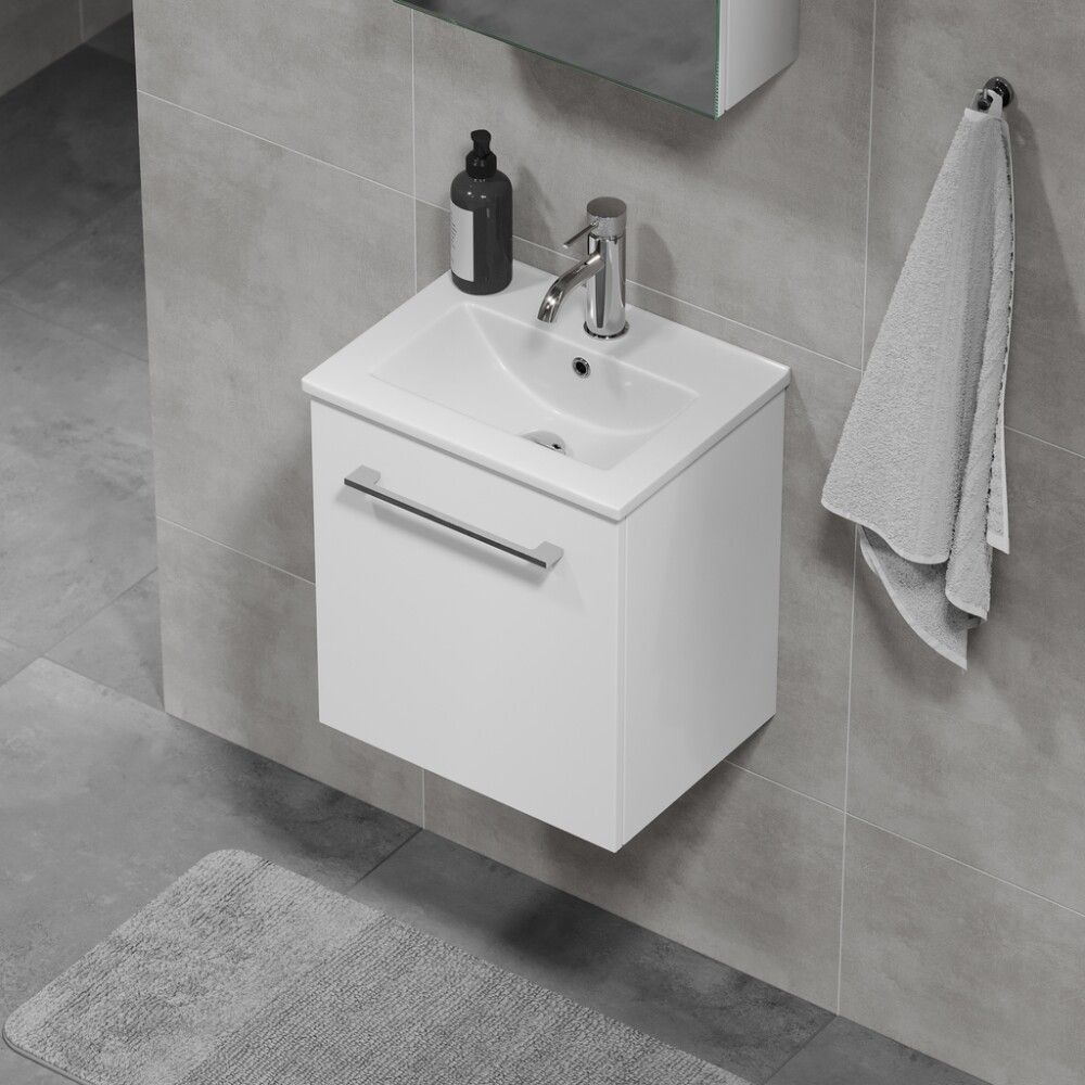 Baðinnrétting með handlaug 40 cm Camden hvít háglans