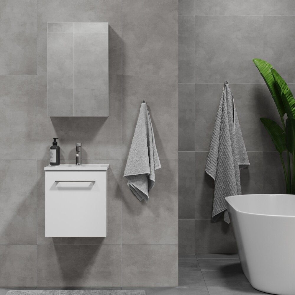 Baðinnrétting með handlaug 40 cm Camden hvít háglans